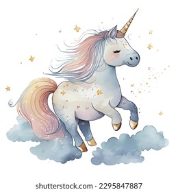 Watercolor Unicorn Clip Art Isolated