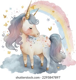 Watercolor Unicorn Clip Art Isolated