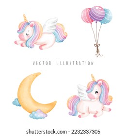 Watercolor unicorn, magical unicorn vector illustration