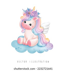 Watercolor unicorn, magical unicorn vector illustration