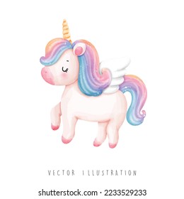 Watercolor unicorn, magical unicorn vector illustration