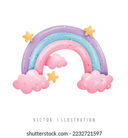 Watercolor unicorn rainbow, vector illustration