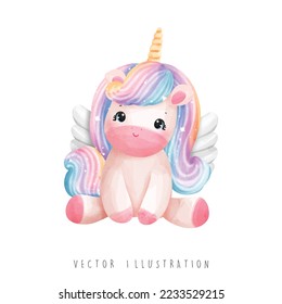 Watercolor unicorn, unicorn vector illustration