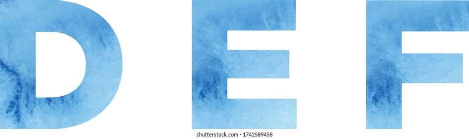 Watercolor uppercase vector font, letters D E F