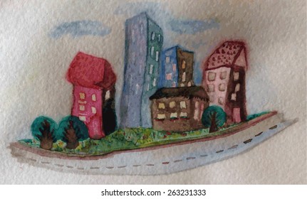 Watercolor urban background. Vector.