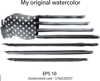 Watercolor USA Flag. Distressed american flag with brush  elements, flag of america, patriot, military flag