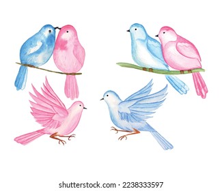 Watercolor Valentine Couple Bird clipart, valentine cute love bird illustration