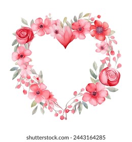 Watercolor valentine flowers wreath