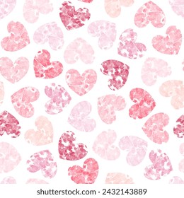 Watercolor valentine heart seamless pattern vector. Collection of cute hearts. Symbol of love, Valentines's day. Beautiful heart shape. For fabric, paper, wrapping, card, print, skirt, scarf, decor.