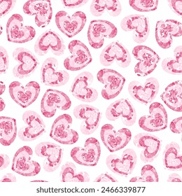 Watercolor valentine heart seamless pattern vector. Cute hearts collection. Symbol of love, Valentines's day. Beautiful design for paper, wrapping, card, skirt, dress, kid cloth, decor, cover, graphic