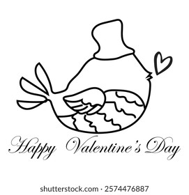 Watercolor valentine's day birds with hat leaves in mouth, couple birds valentine vector