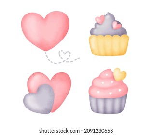 Watercolor valentine's day element set