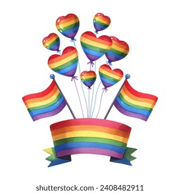 Watercolor Valentine's Day greeting lgbt elements in rainbow modern trendy colors vector illustration. LGBT symbol