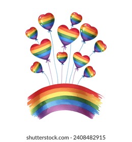 Watercolor Valentine's Day greeting lgbt elements in rainbow modern trendy colors vector illustration. LGBT symbol