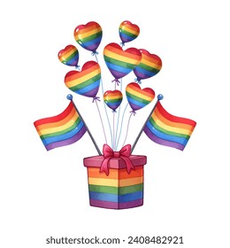 Watercolor Valentine's Day greeting lgbt elements in rainbow modern trendy colors vector illustration. LGBT symbol