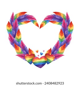 Watercolor Valentine's Day greeting lgbt elements in rainbow modern trendy colors vector illustration. LGBT symbol