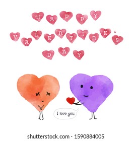 Watercolor Valentine's Day illustration, Heart couple, Happy Valentine's Day