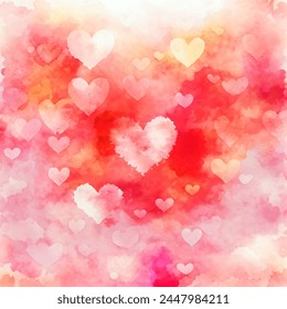 Watercolor Valentine's Day Vector Background. Romantic watercolor background red heart shape composed of smaller red and pink hearts. Soft, dreamy quality of the watercolor makes this a perfect choice