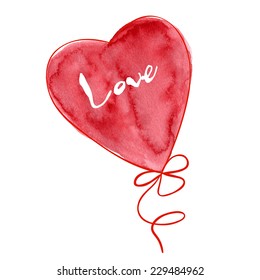 Watercolor Valentine's red heart balloon