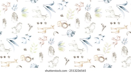 Watercolor various flowers, leaves, roses, peonies, stripes