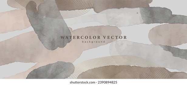 Vector de acuarela fondo abstracto en tonos tierra con cepillo natural imitación con líneas doradas.