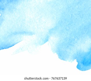 Watercolor vector abstract blue color splash on white background for design, card, wallpaper. Aquarelle paper texture paint smudges vivid bright art hand drawn canvas