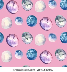 Watercolor  Vector Abstract Circles Seamless Pattern, Soft Artistic Design