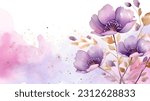 Watercolor vector abstract purple flowers background