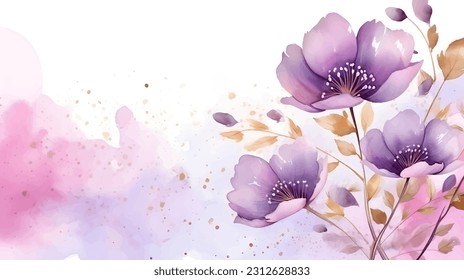 Watercolor vector abstract purple flowers background