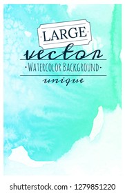 Watercolor vector abstract teal-blue background of splashes. Hand drawn watercolor on paper textures.
