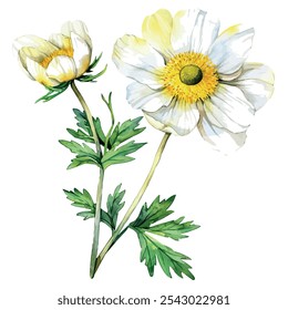 Watercolor vector of Adonis flower, isolated on a white background, Adonis flower painting