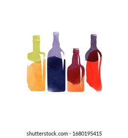 Watercolor vector alcoholic bottle set