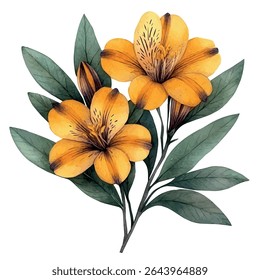 Vetor aquarela de flor de alstroemeria (Lírio dos Incas), isolado em fundo branco.