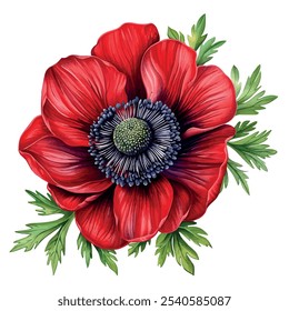 Vetor aquarela da flor Anemone, isolado em um fundo branco, pintura Anemone