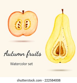 Watercolor vector apple and pear set