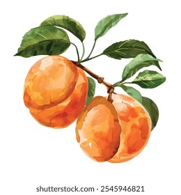 Vetor aquarela de fruta de damasco, isolado em um fundo branco, pintura de damasco