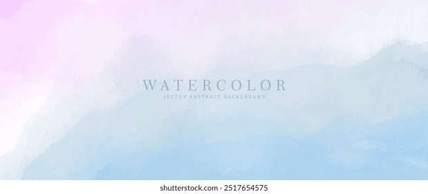 Watercolor vector art background with brush strokes and splashes. Christmas winter abstract illustration for cover design, poster, cover, banner, flyer, cards. Blue and pink hand drawn texture. Snow.