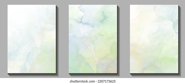 Watercolor vector art background set for cards, flyer, poster, banner and cover design. Hand drawn watercolour artistic illustration for design. Place for text. Painted texture for design.