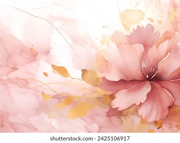 Watercolor vector art of a delicate pink flower in full bloom, abstract beauty dusty blush background. The rose's velvety petals are gently unfurling