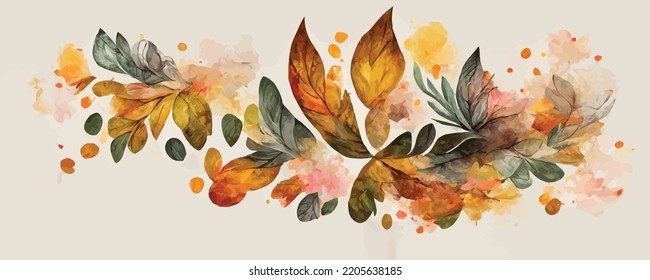 watercolor vector autumn banner with roses and leaves