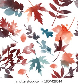 Watercolor vector autumn leaves pattern design