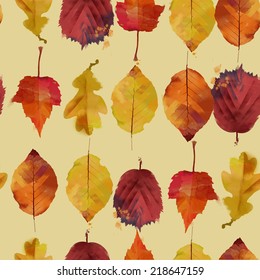 Watercolor vector autumn leaves pattern