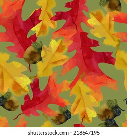 Watercolor vector autumn leaves pattern