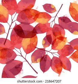 Watercolor vector autumn leaves pattern