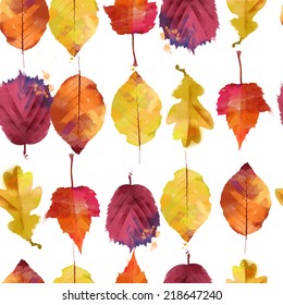 Watercolor Vector Autumn Leaves Pattern