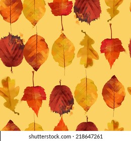 Watercolor vector autumn leaves pattern
