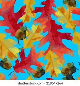 Watercolor vector autumn leaves pattern