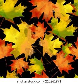 watercolor vector autumn pattern of leaves