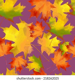 watercolor vector autumn pattern of leaves