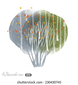 Watercolor vector autumn tree